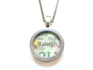 Raleigh North Carolina Map Pendant Necklace