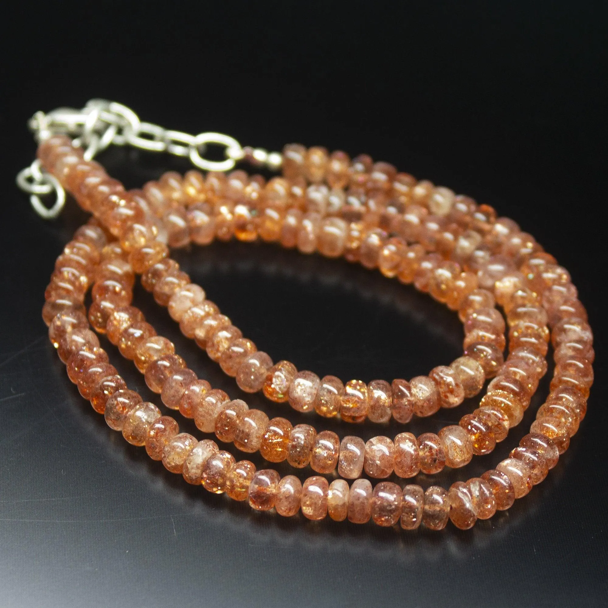 Ready to wear, 21 inch, 5mm, Orange Sunstone Smooth Rondelle Beaded Necklace, Sunstone Beads
