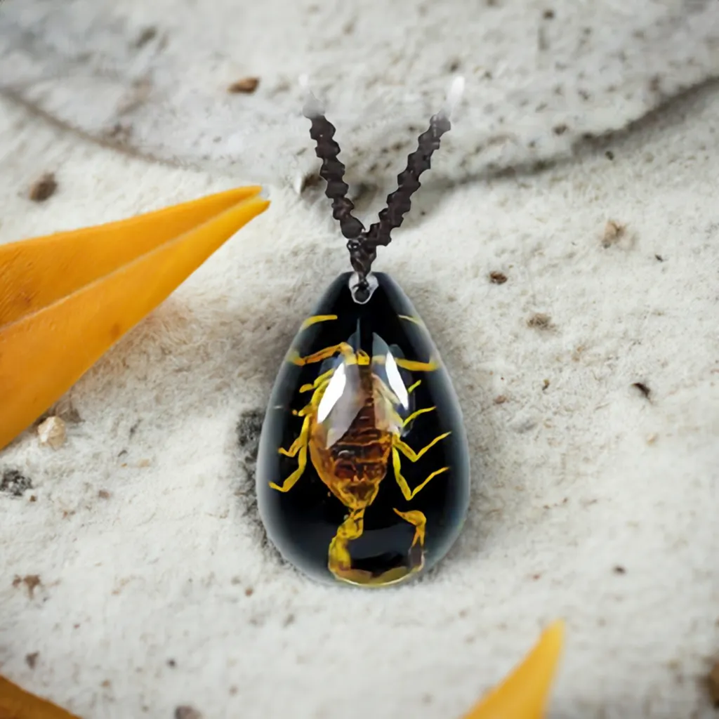 Real Bark Scorpion Necklace Teardrop Shape Black Real Nature Gift
