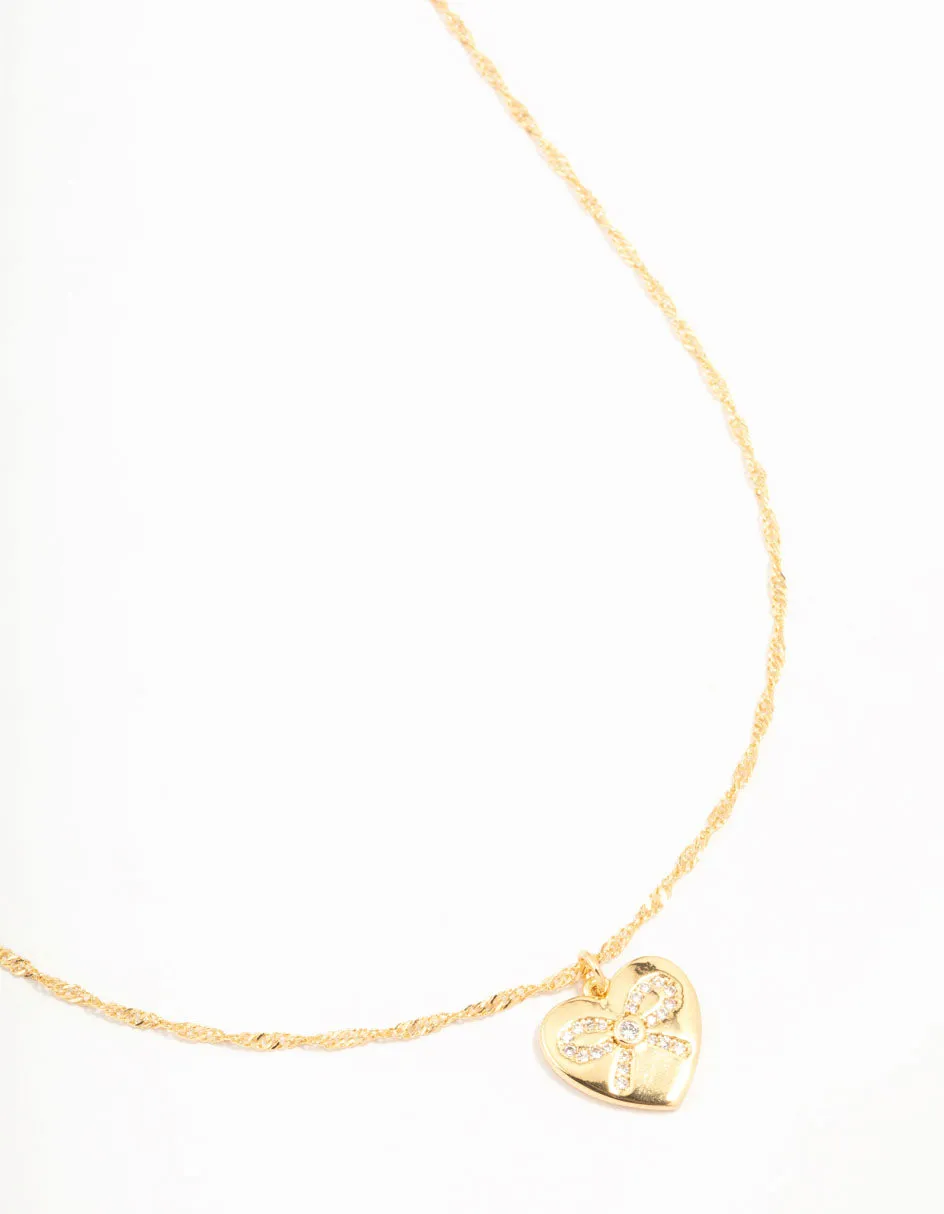 Real Gold Plated Heart Bow Locket Pendant Necklace