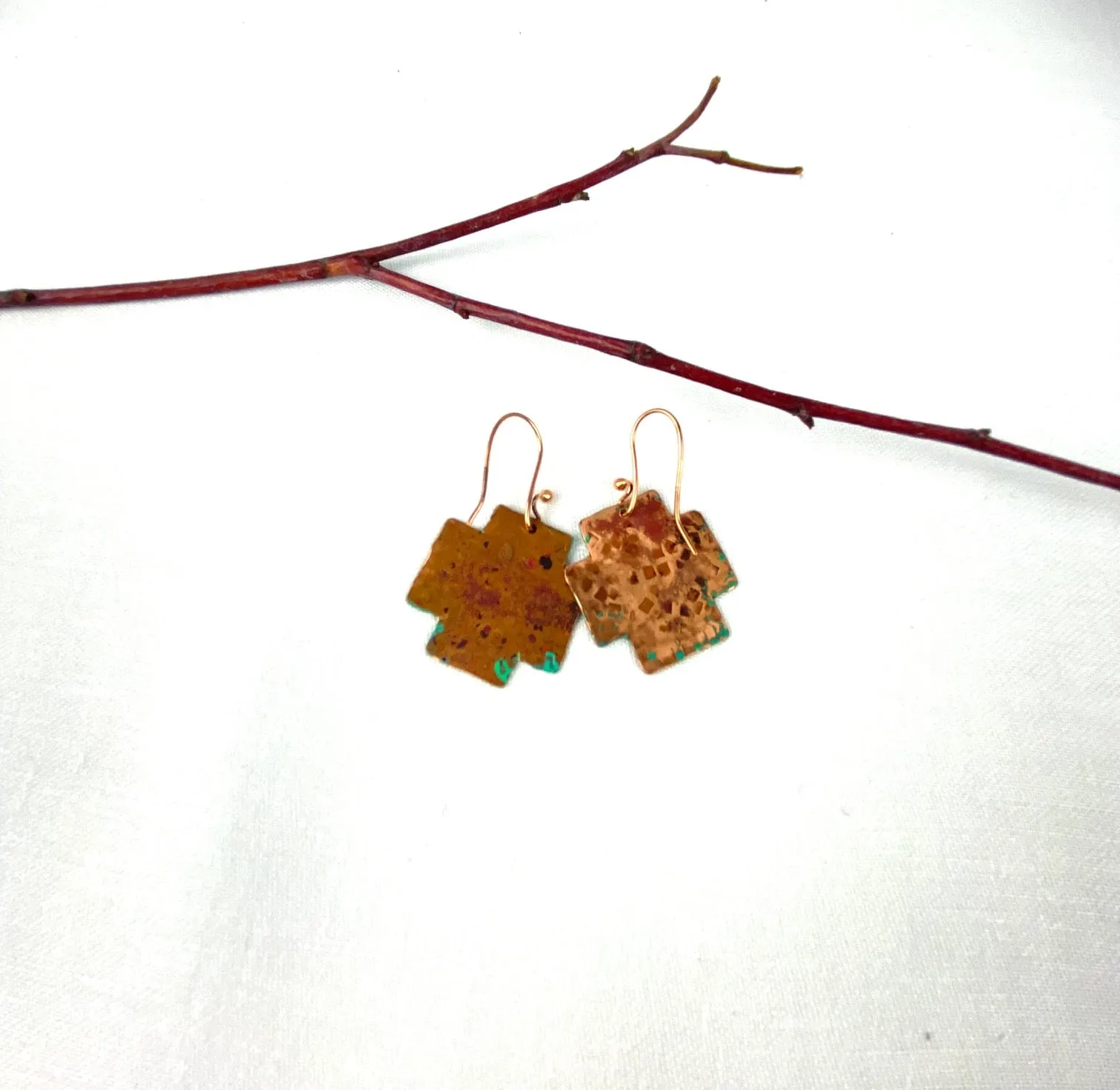Recycled copper drop earrings