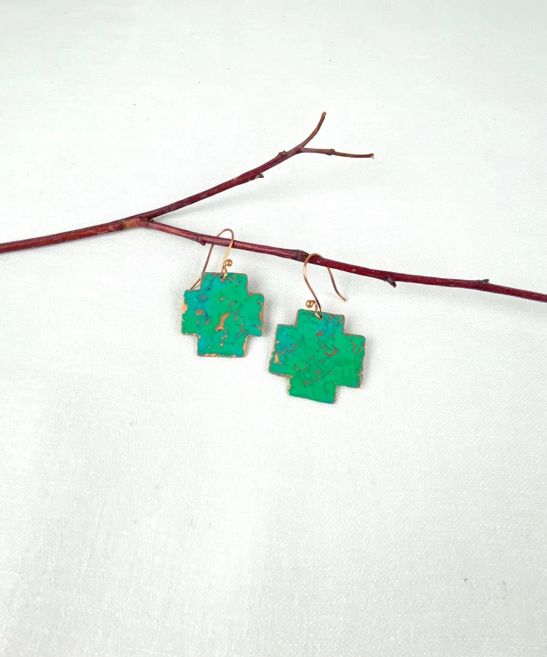 Recycled copper drop earrings