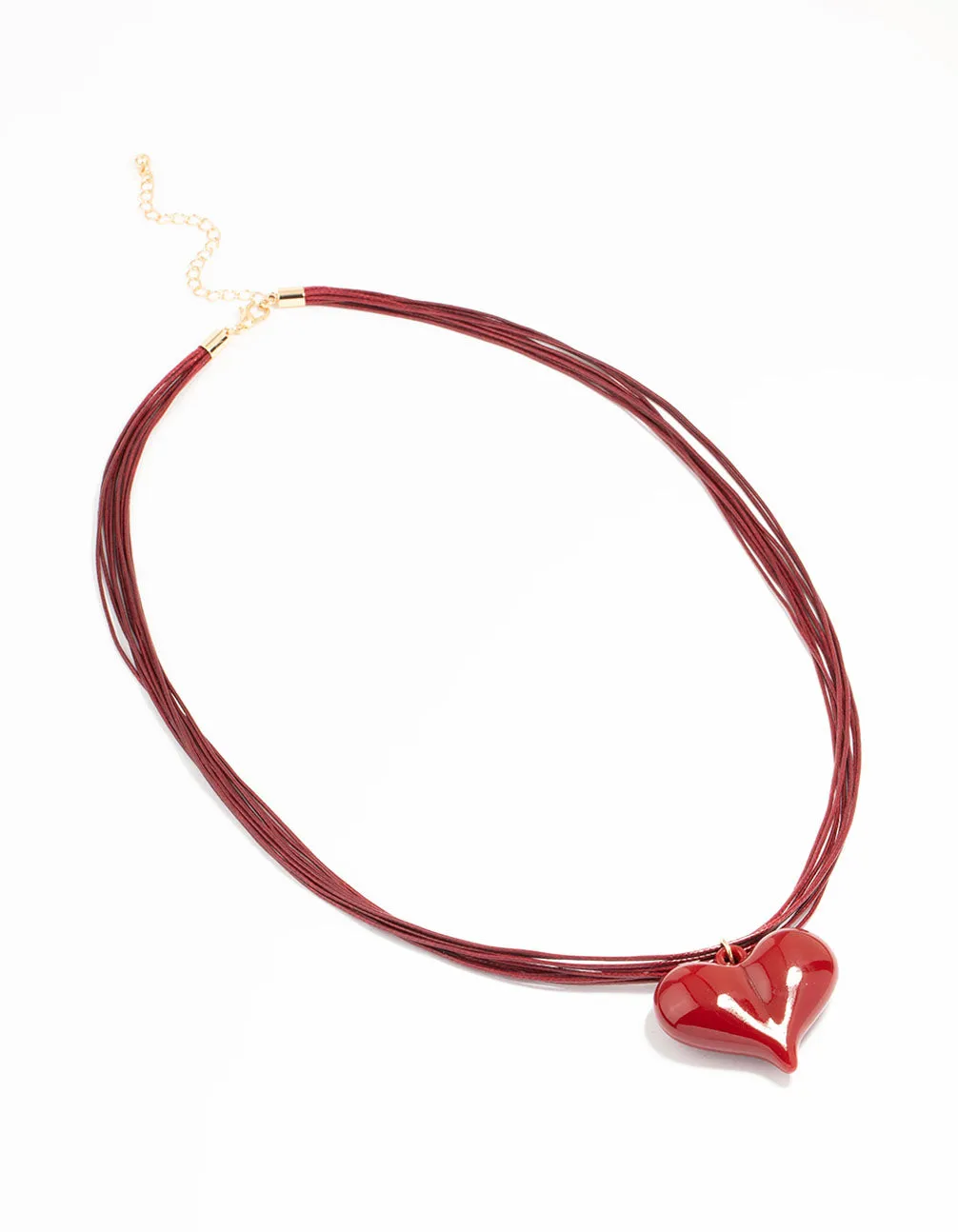 Red Acrylic Puffy Heart Metallic Cord Necklace