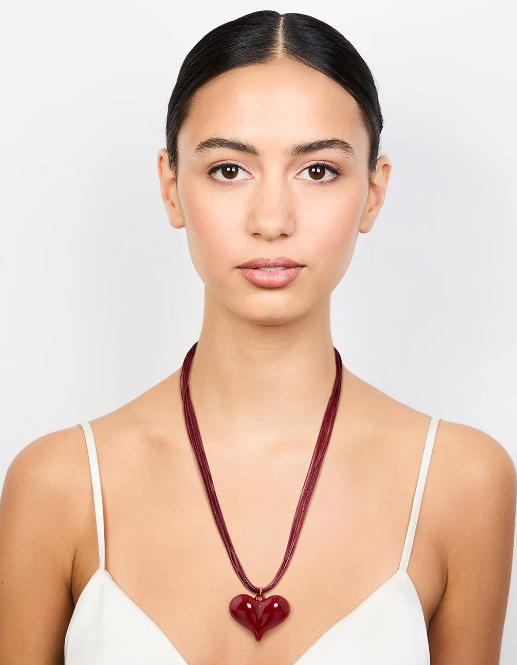 Red Acrylic Puffy Heart Metallic Cord Necklace