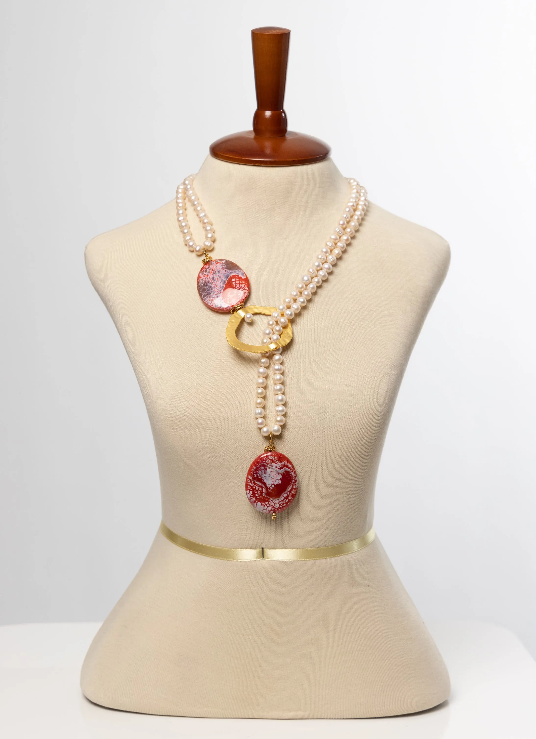 Red Dragon Veins Agate Pearl Necklace