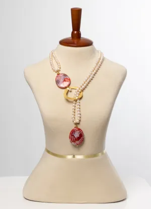 Red Dragon Veins Agate Pearl Necklace