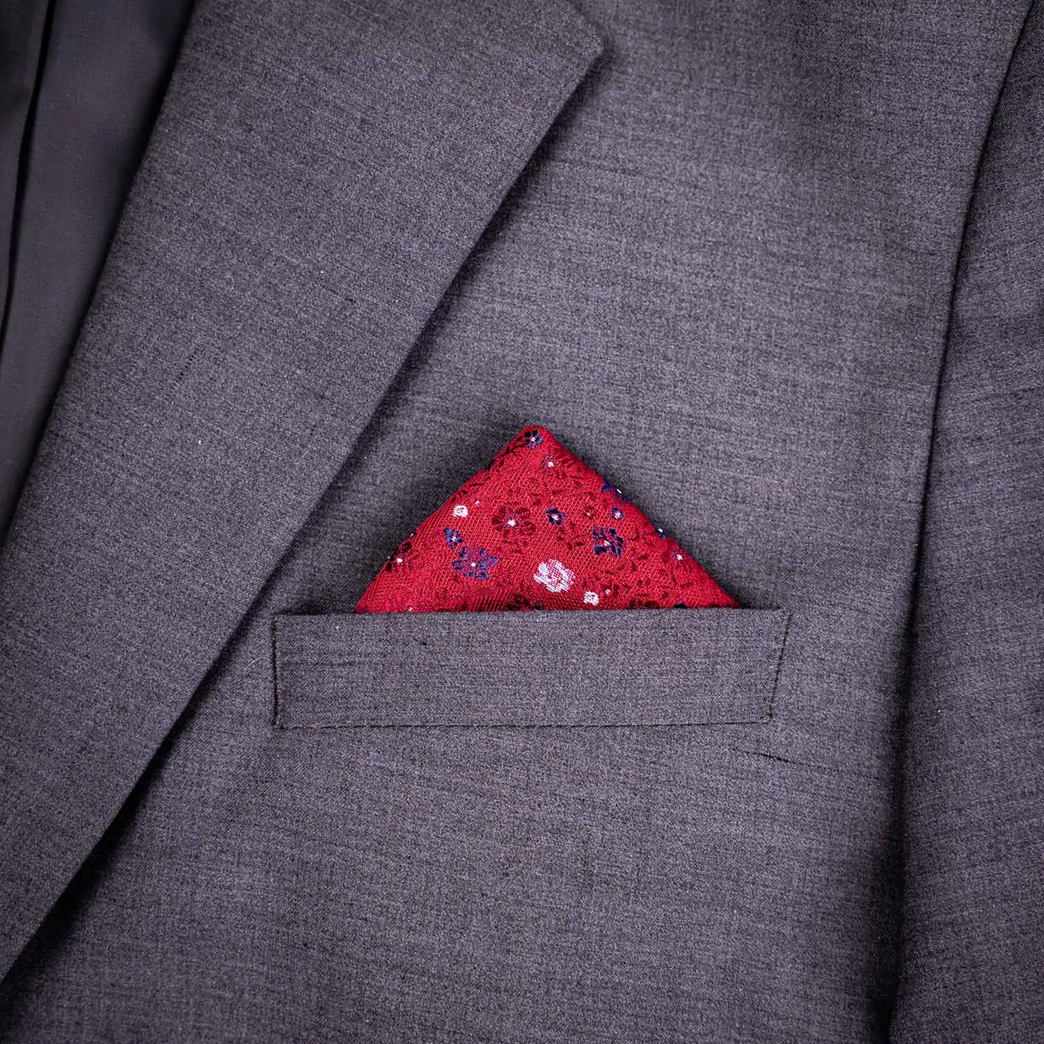 Red Flower Pocket Square