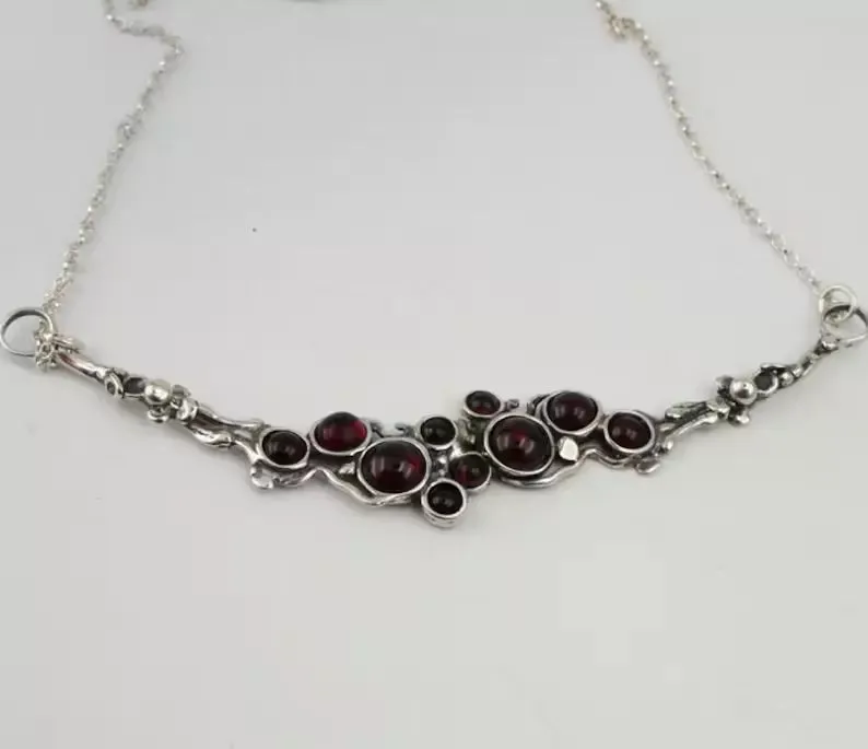 Red Garnet Pendant Necklace 925 Sterling Silver Gift Handmade Hadar Designers (H
