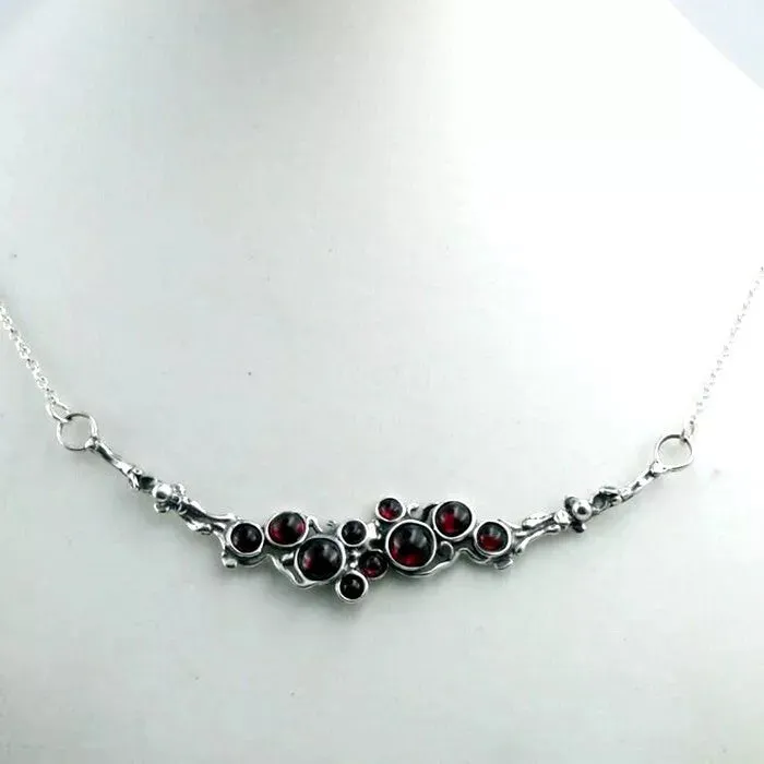 Red Garnet Pendant Necklace 925 Sterling Silver Gift Handmade Hadar Designers (H