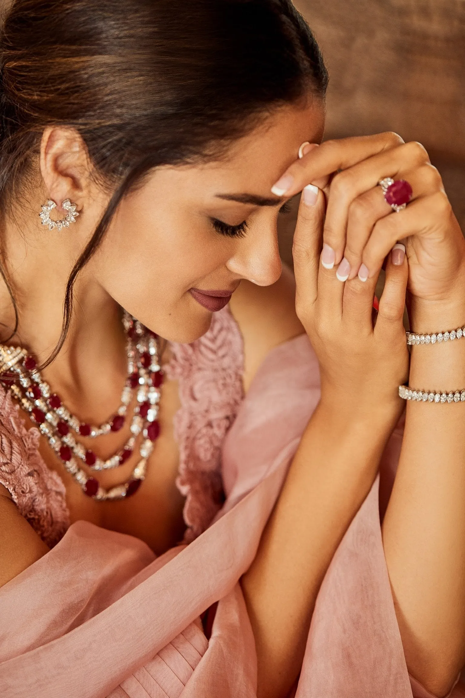 Regal Ruby & Diamond Three Line Necklace
