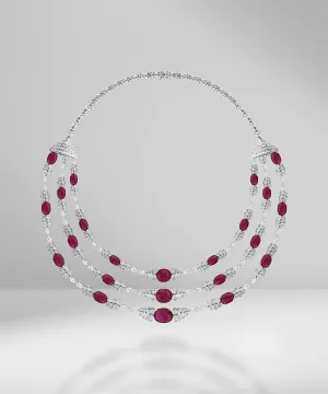 Regal Ruby & Diamond Three Line Necklace