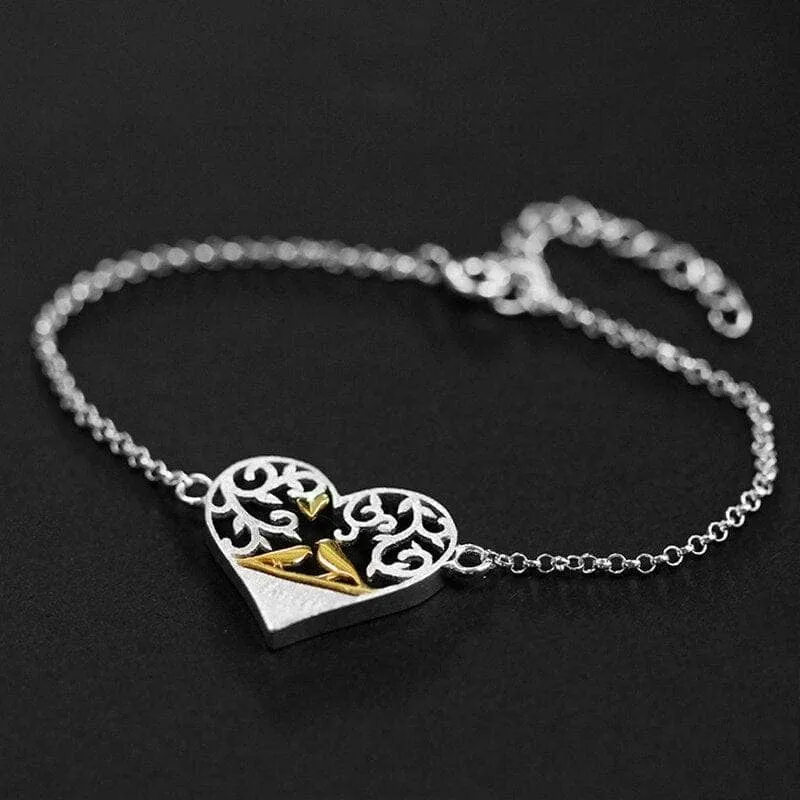 Romantic Love Bird in a Heart Bracelet