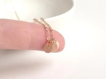 Rose Gold Disc Necklace, rose gold coin necklace, sequin necklace 3 rose gold charms tiny rose gold circles small round disks flat rose gold