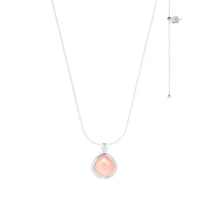 Rose Quartz Compassionate Heart Adjustable Necklace, White Rhodium
