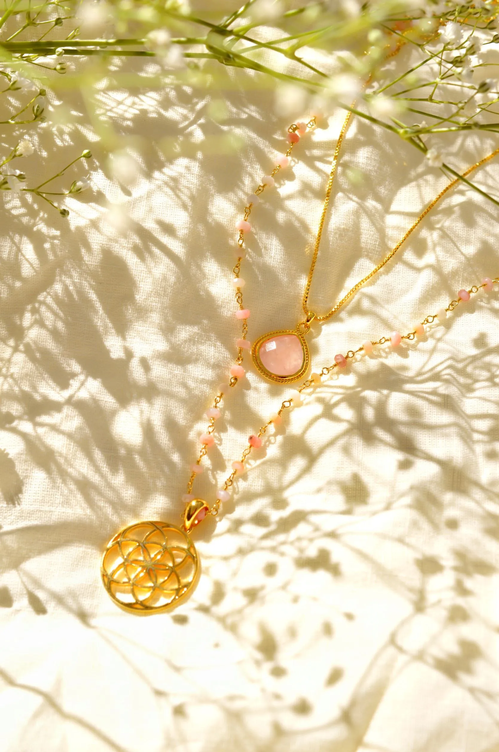 Rose Quartz Compassionate Heart Adjustable Necklace, White Rhodium