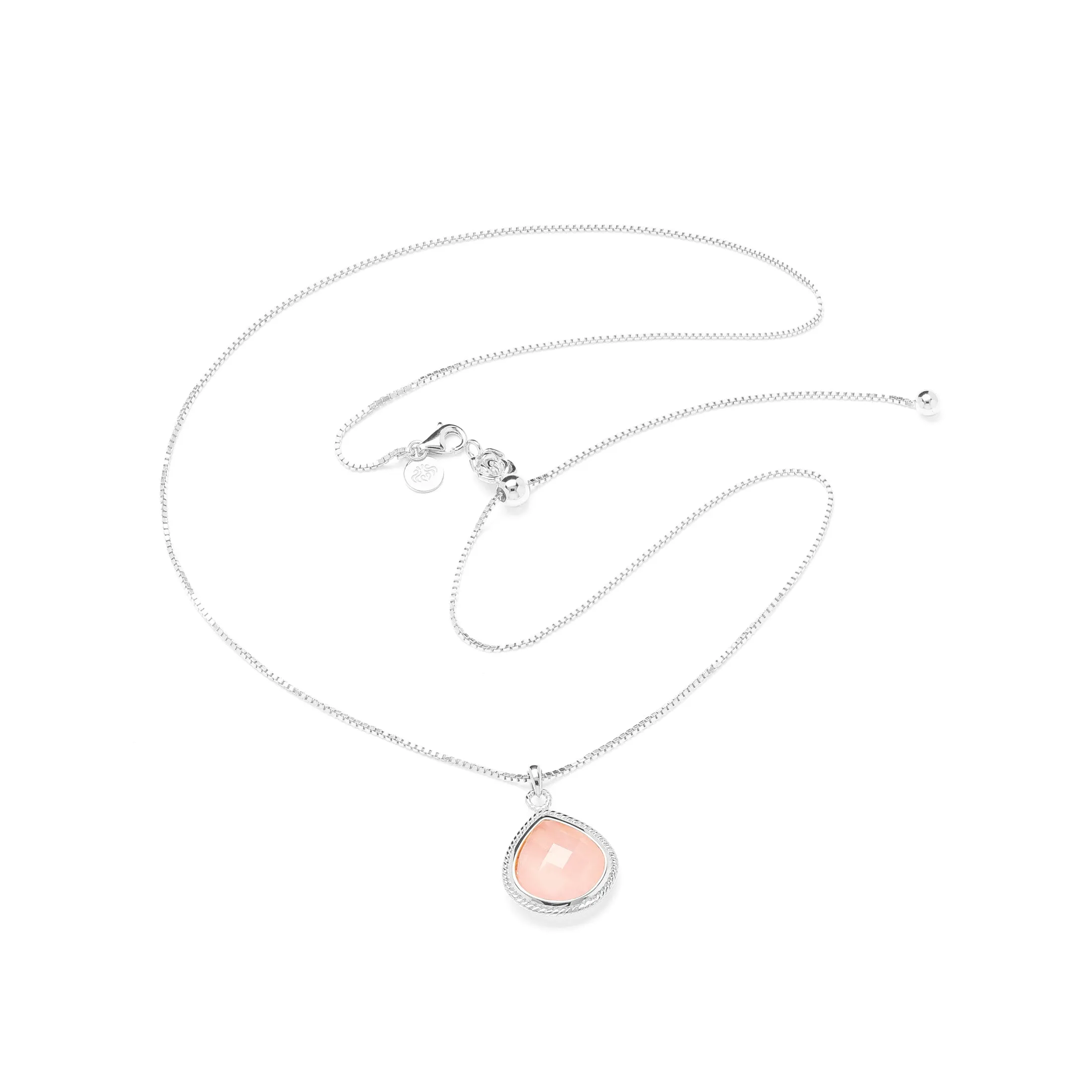 Rose Quartz Compassionate Heart Adjustable Necklace, White Rhodium
