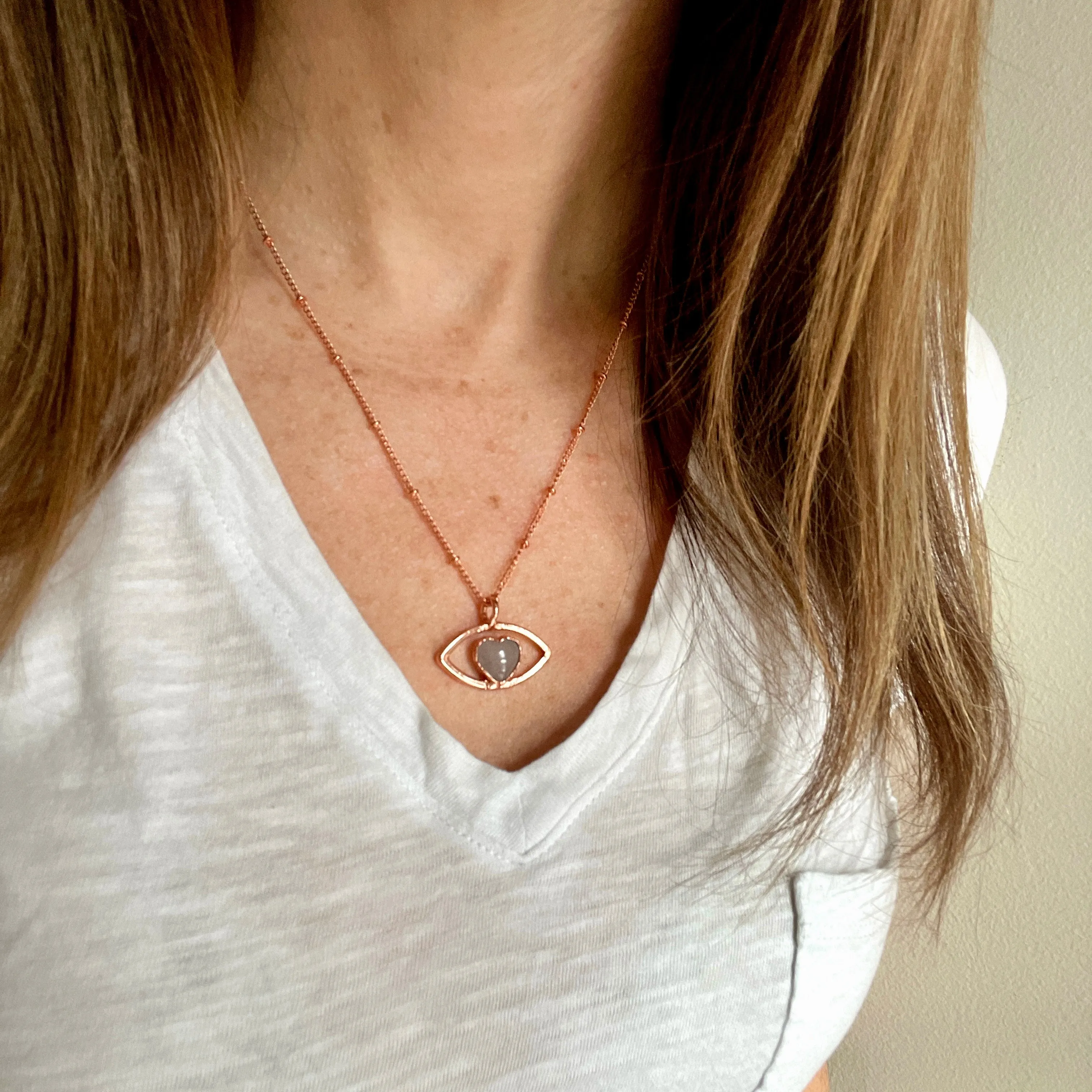 Rose Quartz Heart Eye Necklace
