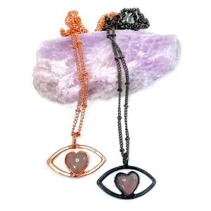 Rose Quartz Heart Eye Necklace