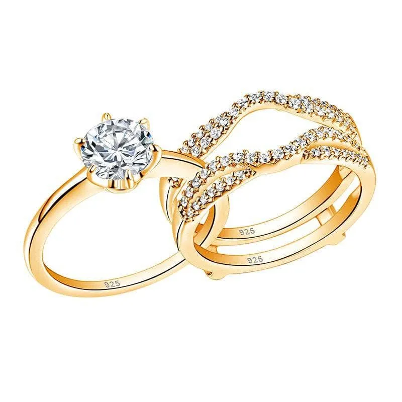 Round Cut Diamond Solitaire Wedding Ring with Wavy Band
