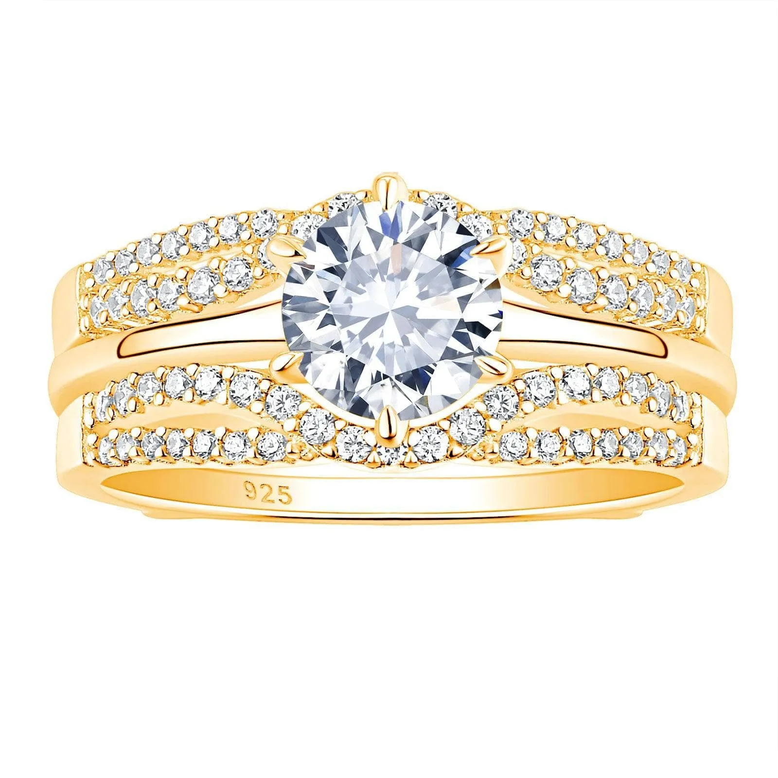 Round Cut Diamond Solitaire Wedding Ring with Wavy Band