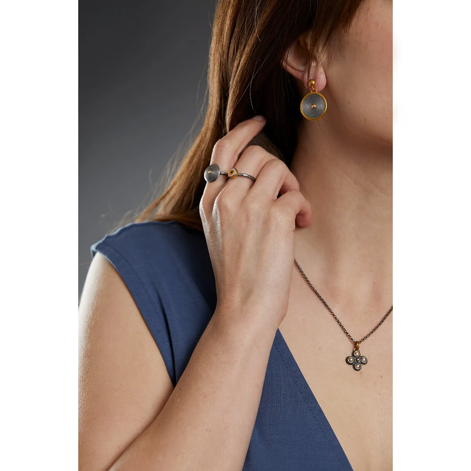 Rounded Gold and Silver Pendant with Diamond