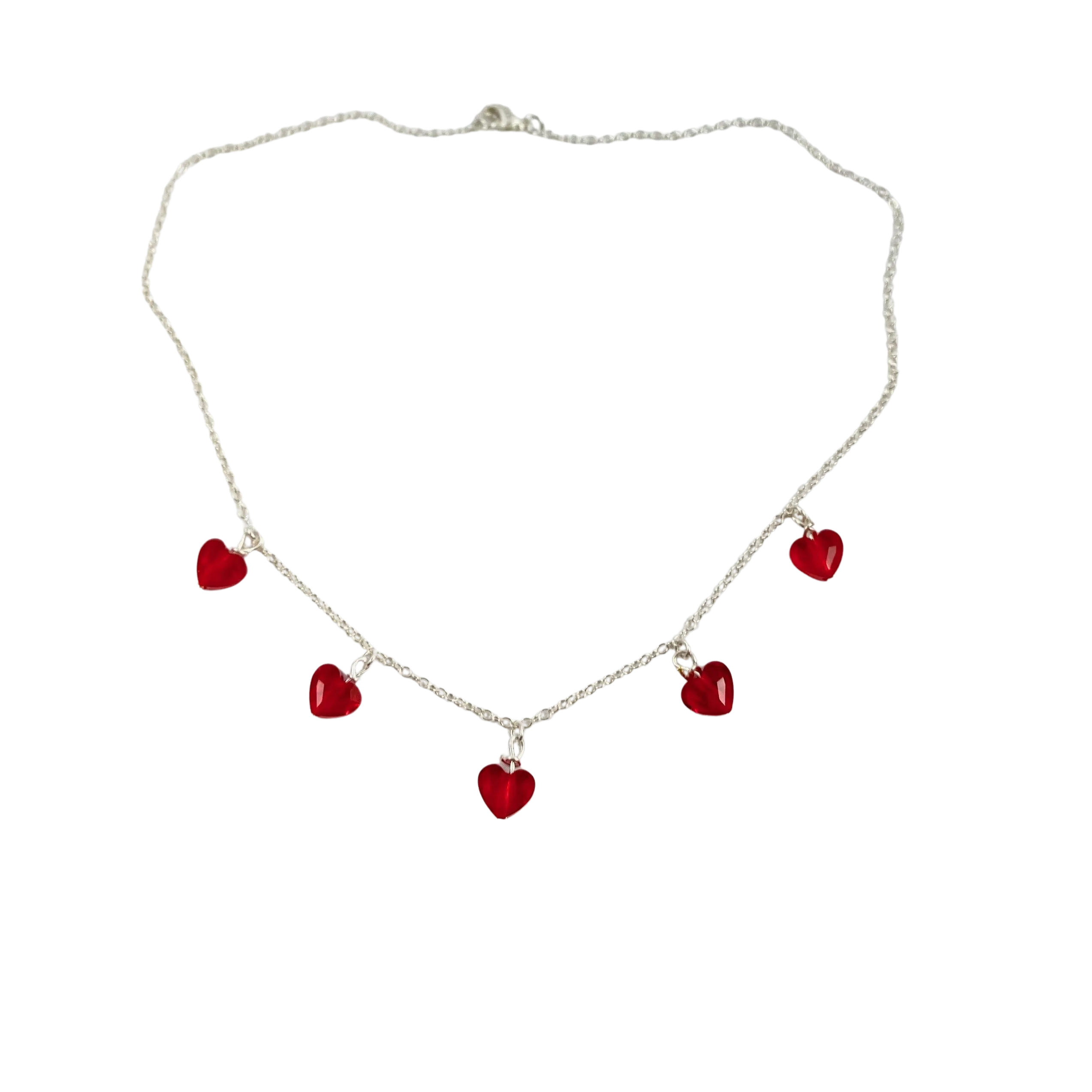 Ruby Red Crystal Heart Necklace Sterling Silver