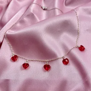 Ruby Red Crystal Heart Necklace Sterling Silver
