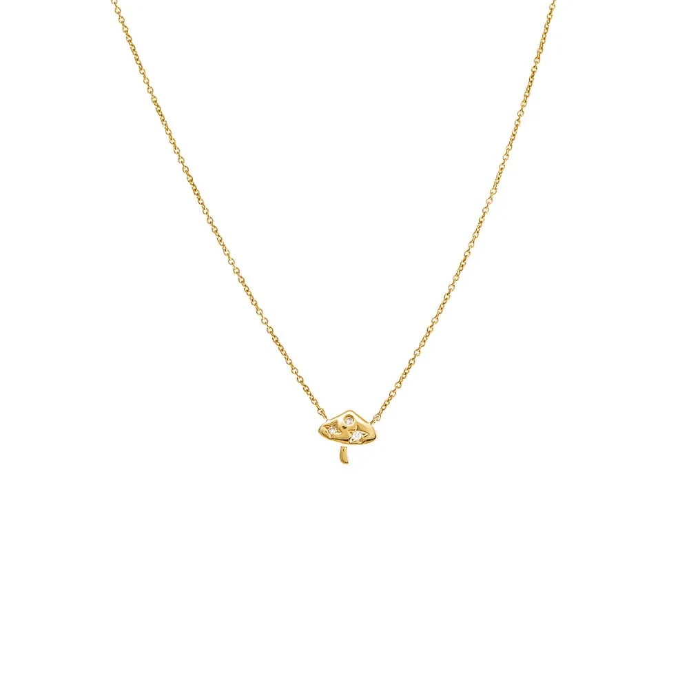 Scattered Diamond Mushroom Pendant Necklace 14K