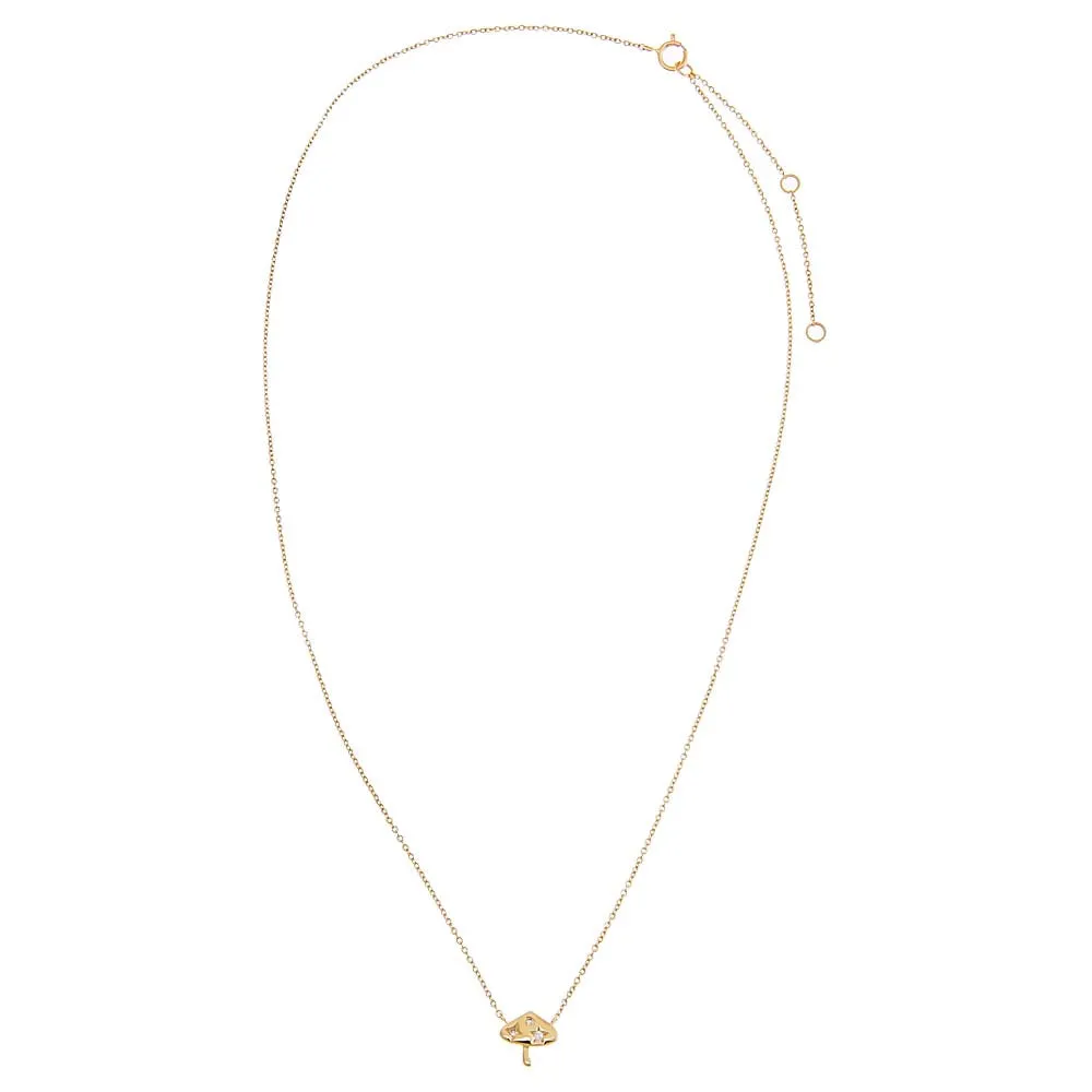 Scattered Diamond Mushroom Pendant Necklace 14K