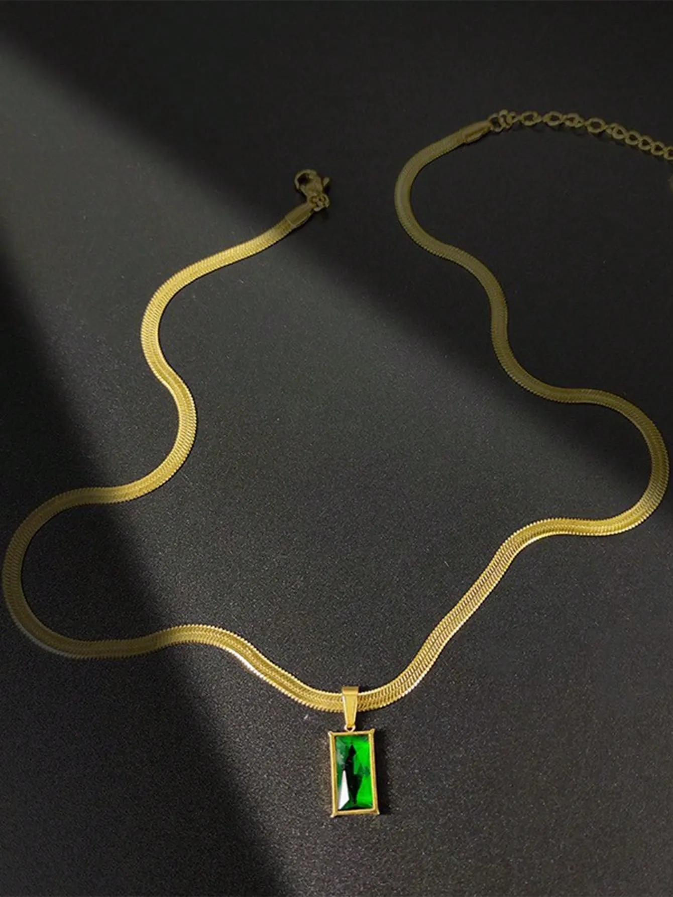 Set Of Square Stainless Steel Green Crystal Cubic Zirconia Necklace & Earrings