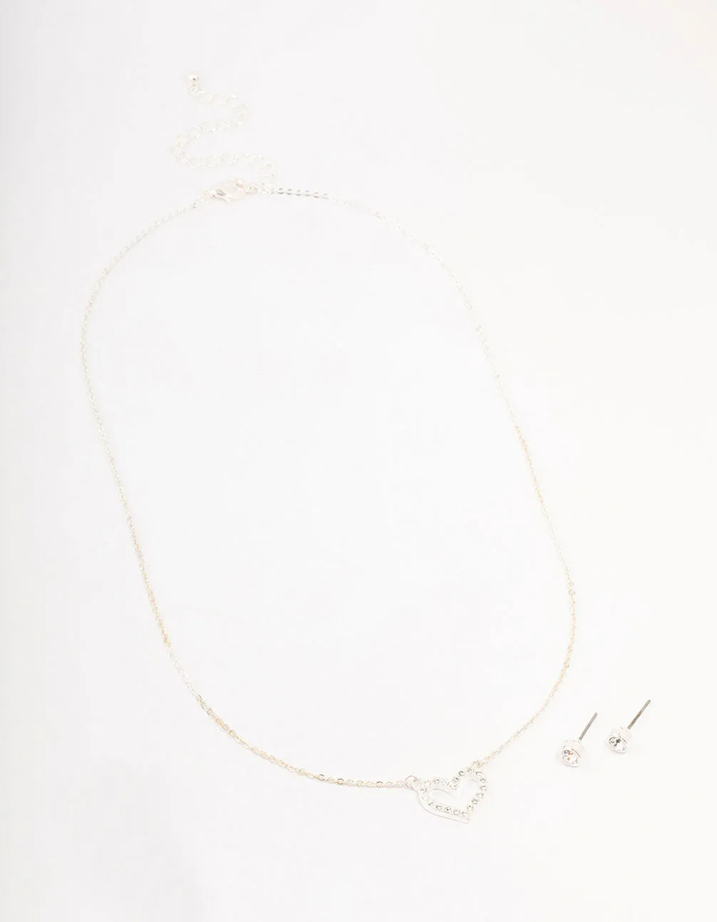 Silver Bohemia Czech Crystal Heart Necklace & Stud Earrings Set