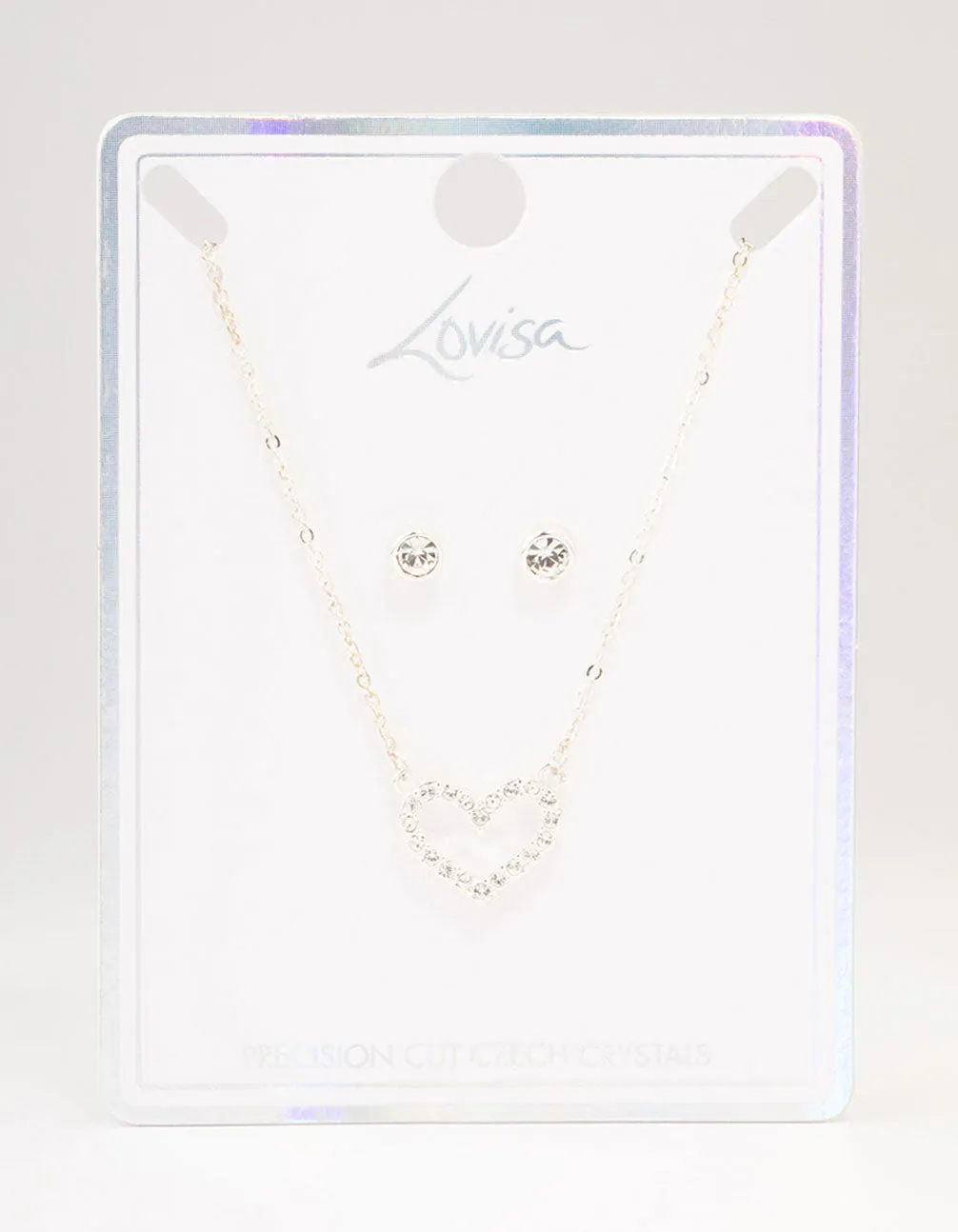 Silver Bohemia Czech Crystal Heart Necklace & Stud Earrings Set