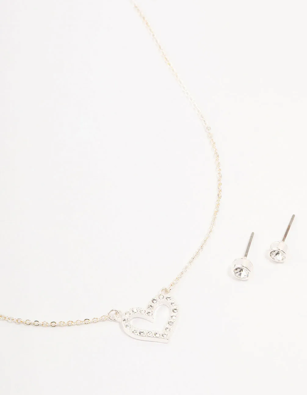 Silver Bohemia Czech Crystal Heart Necklace & Stud Earrings Set