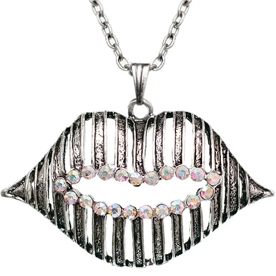 Silver Iridescent Charm Lips Chain Necklace