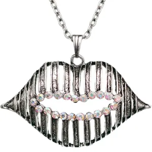 Silver Iridescent Charm Lips Chain Necklace