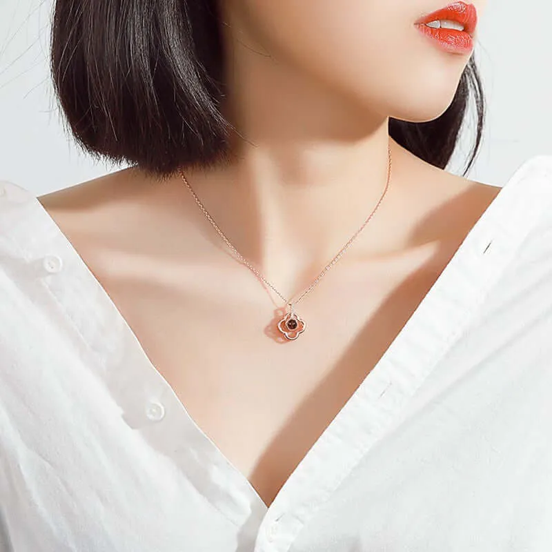 Silver Lucky Four Leaf Clover Necklacewith Picture Inside