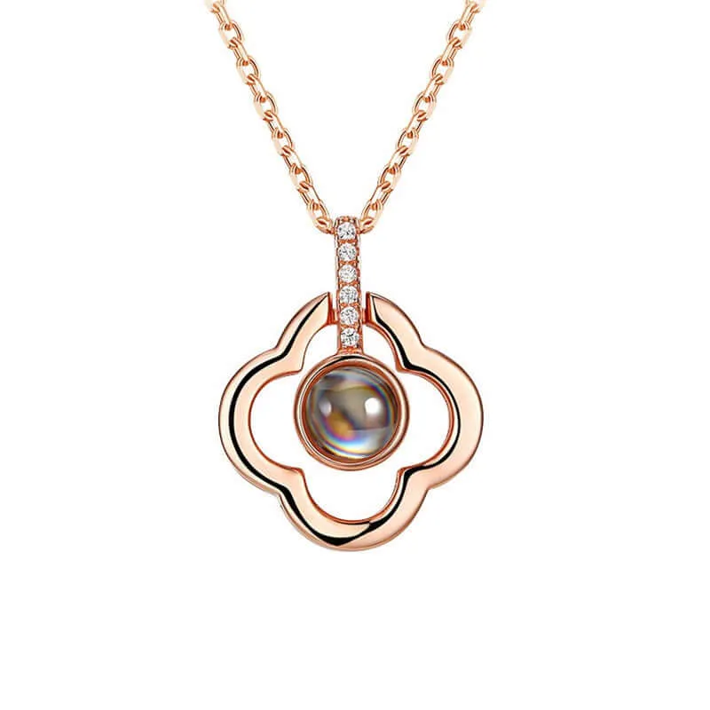 Silver Lucky Four Leaf Clover Necklacewith Picture Inside