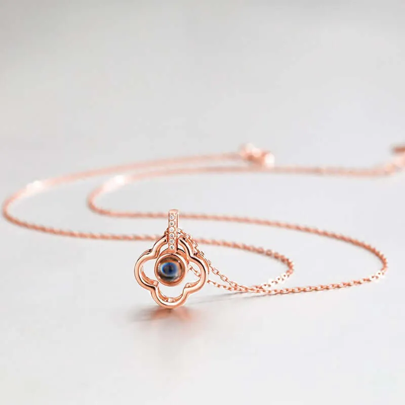 Silver Lucky Four Leaf Clover Necklacewith Picture Inside
