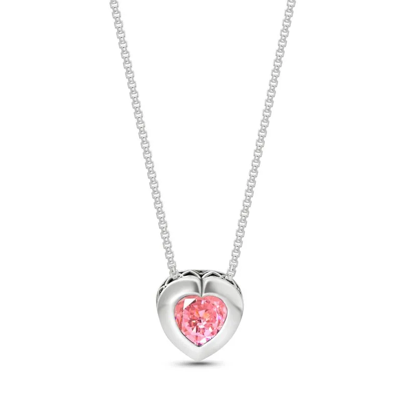 Silver Pendant with 7-Facet Pink Zirconia Heart