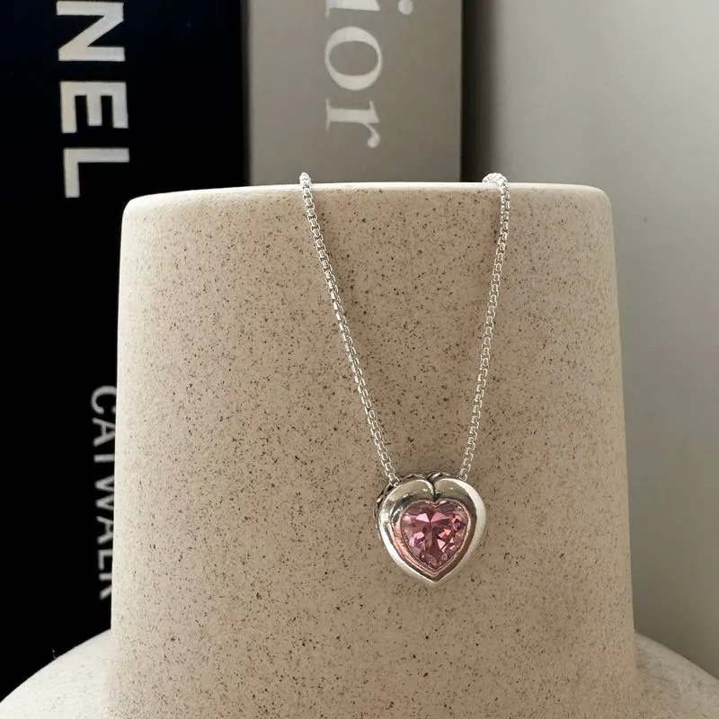 Silver Pendant with 7-Facet Pink Zirconia Heart