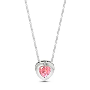 Silver Pendant with 7-Facet Pink Zirconia Heart