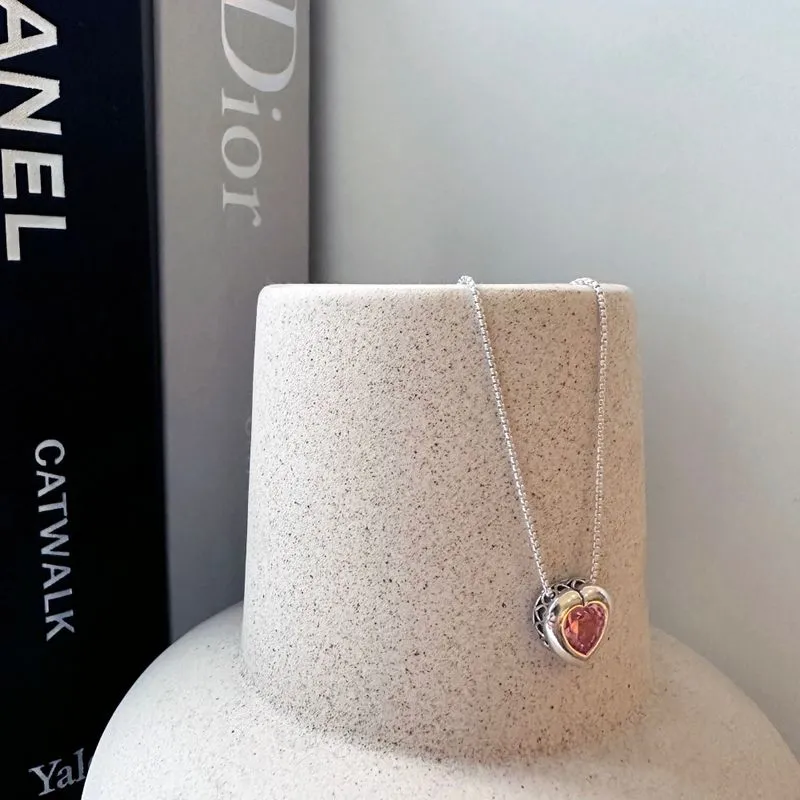 Silver Pendant with 7-Facet Pink Zirconia Heart