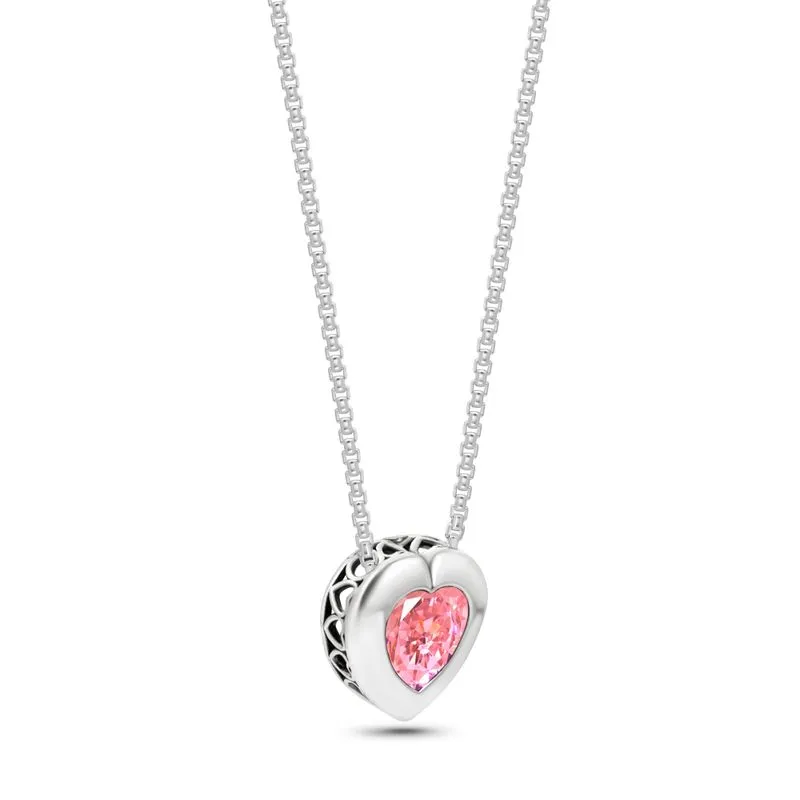 Silver Pendant with 7-Facet Pink Zirconia Heart