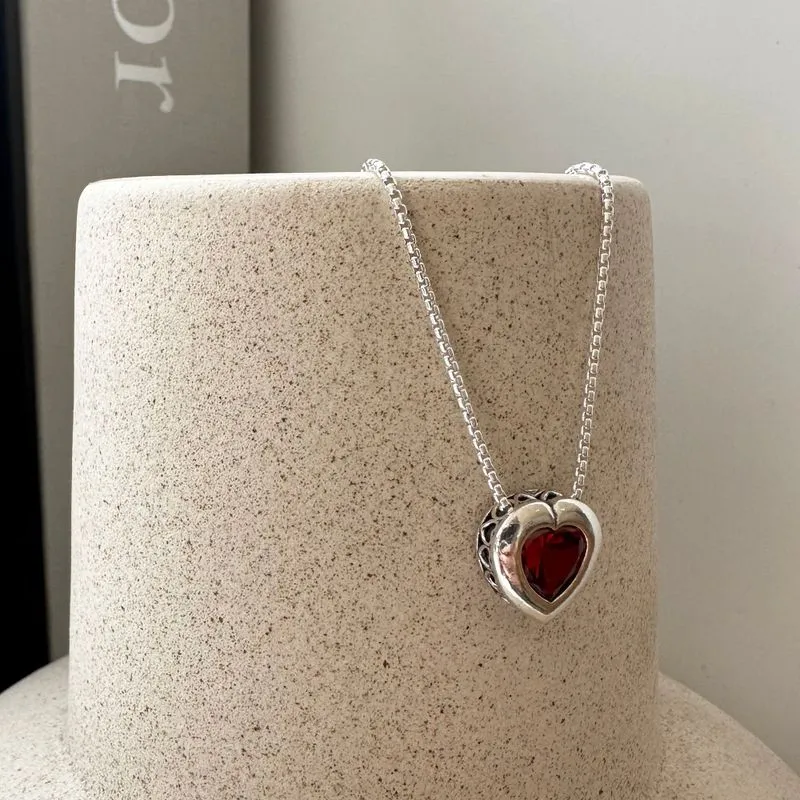Silver Pendant with 7-Facet Red Zirconia Heart