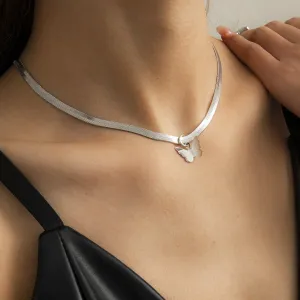 Silver-Plated Butterfly Snake Chain Choker