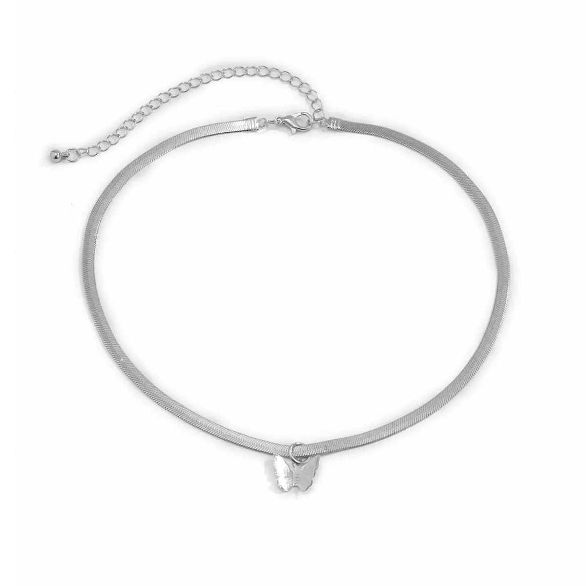 Silver-Plated Butterfly Snake Chain Choker