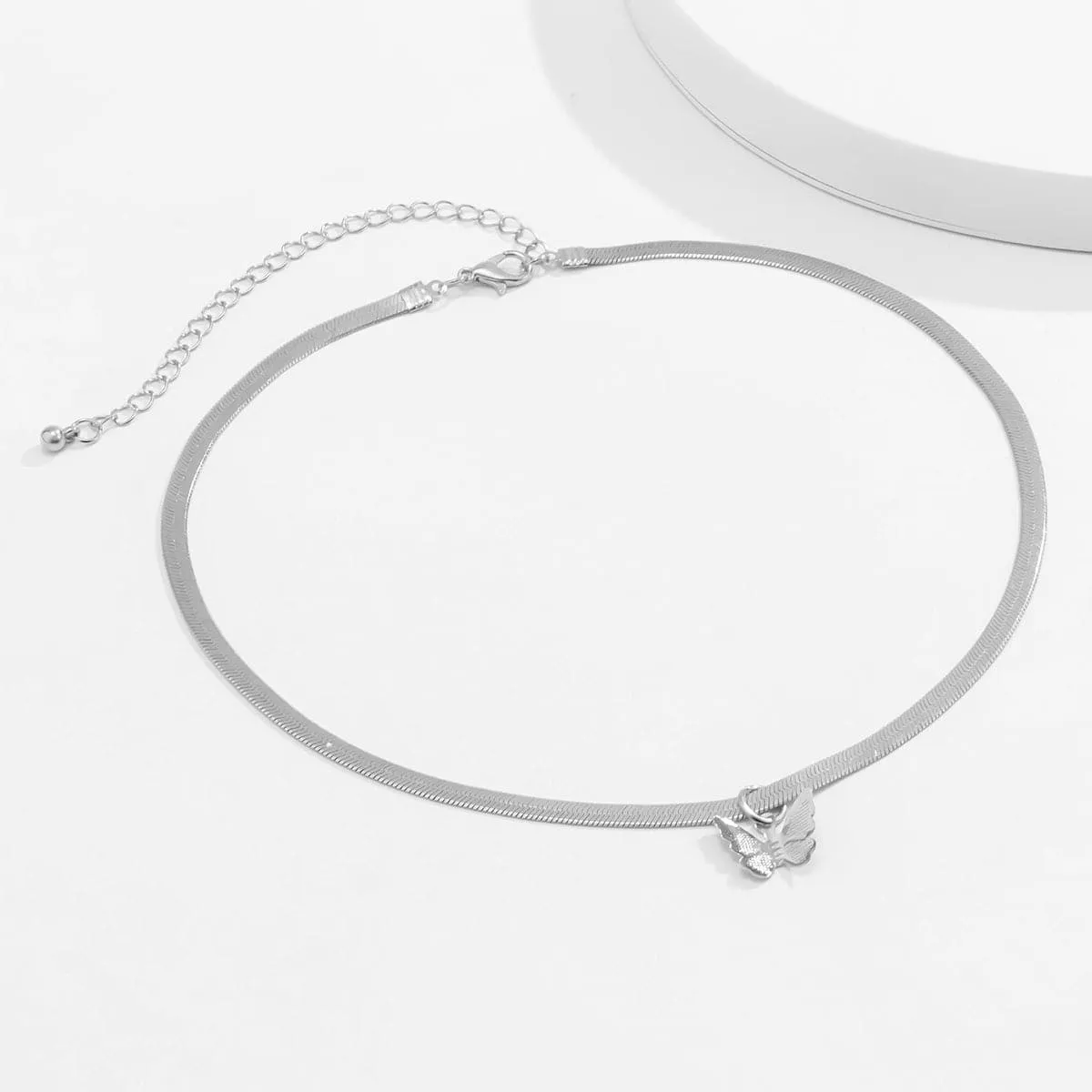 Silver-Plated Butterfly Snake Chain Choker