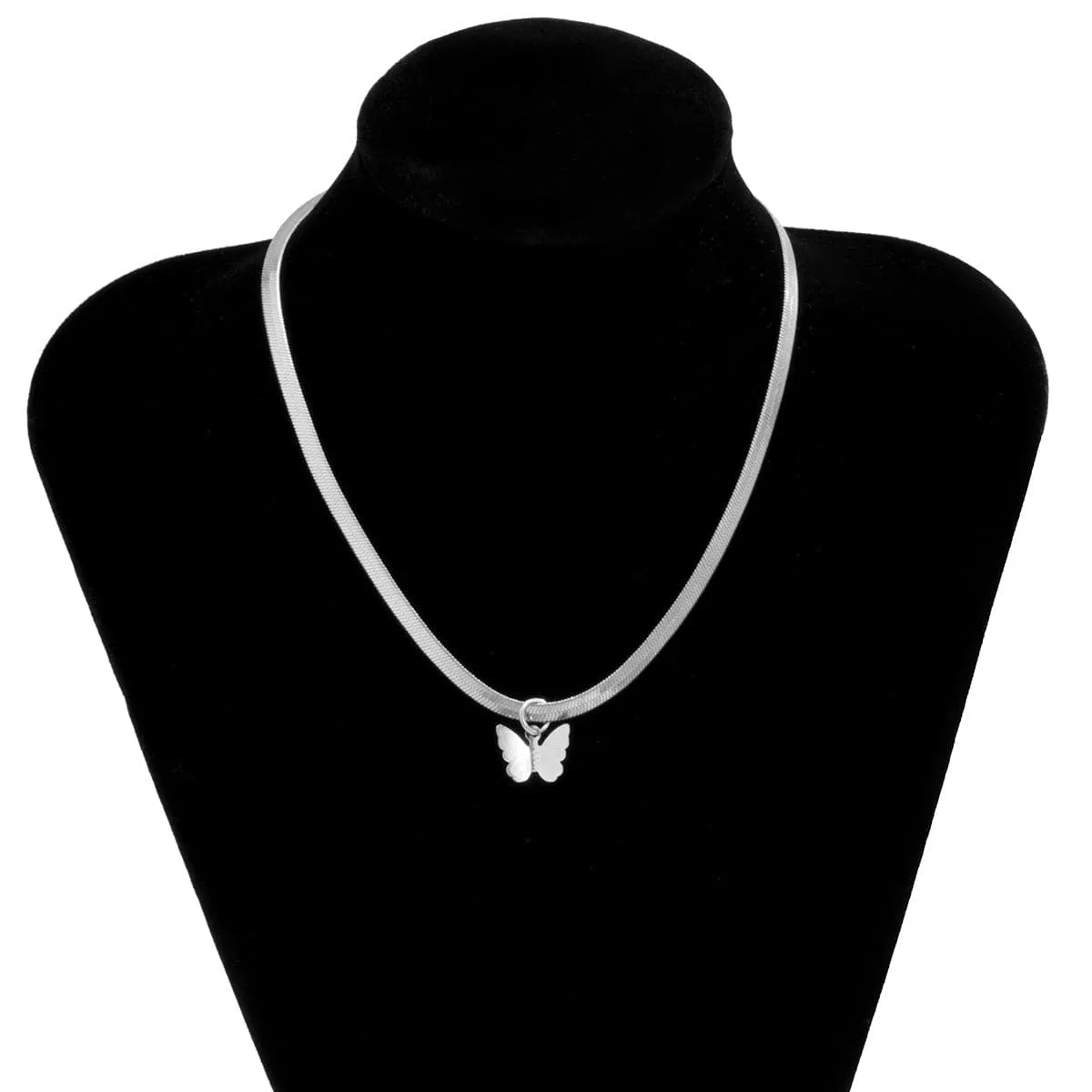 Silver-Plated Butterfly Snake Chain Choker