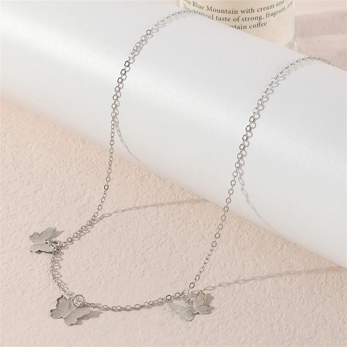 Silver-Plated Butterfly Station Necklace