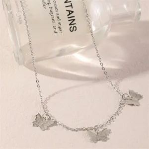 Silver-Plated Butterfly Station Necklace